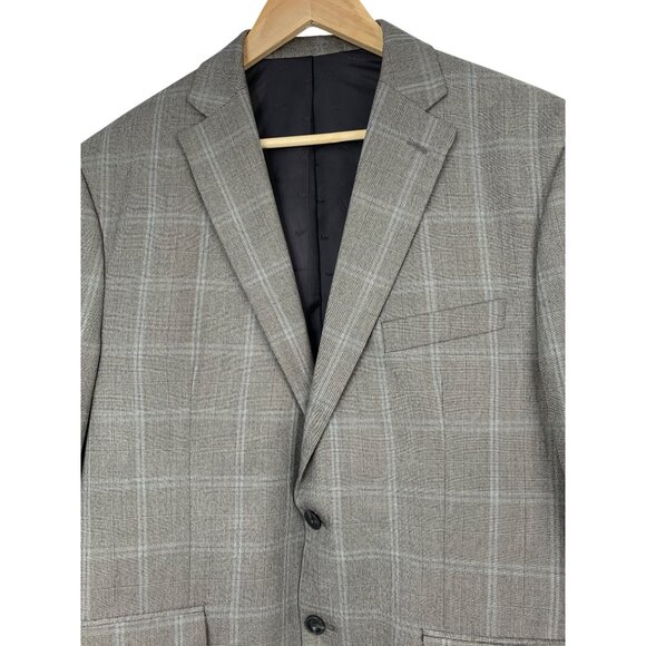 New Michael Kors Mens Grey Plaid Two-Button Blazer 44R Polyester Blend RH10466 - Picture 8 of 8